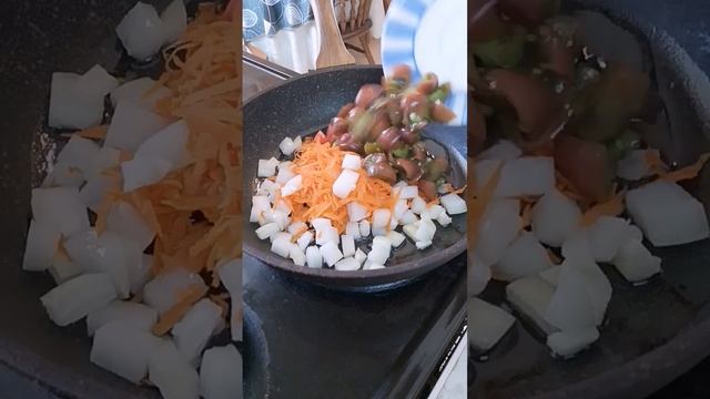 Тушеные куриные сердца с овощами и гречкой