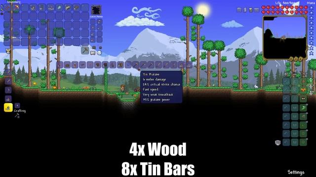 How to Make a Tin Pickaxe in Terraria (Quick Tutorial)