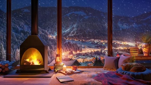 Cozy Winter Ambience for Reading with a Fireplace, Snowfall and Blizzard Sounds