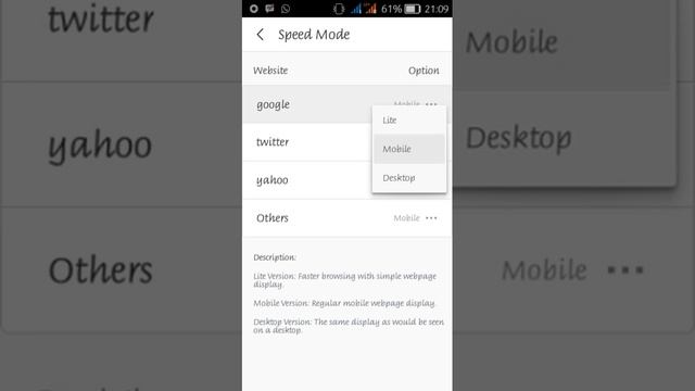 How to change UC Browser view mode