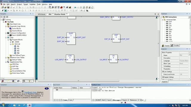 GE PLC Basic Function Block Diagram about advance math  Logarithm  function, Proficy Machine Edition