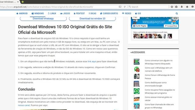 Baixar o arquivo ISO do WINDOWS 10 Original do Site da Microsoft