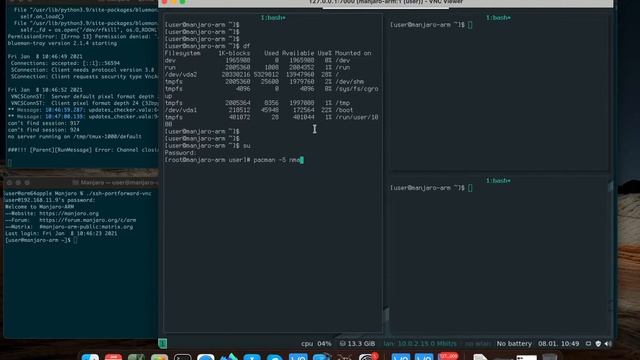 Manjaro aarch64 i3 on qemu-system-aarch64 M1 Apple Silicon