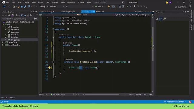 How to transfer data from Form1 to Form2 in Windows Form Application using class constructor