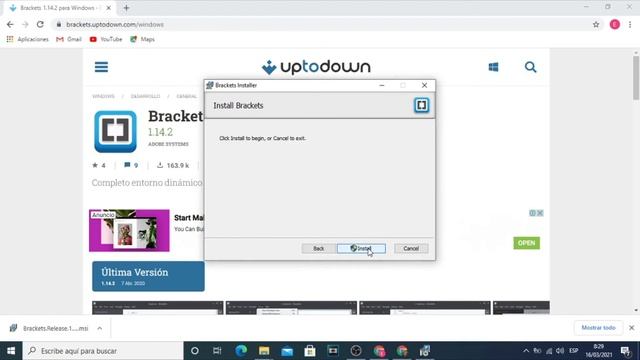 Como instalar aplicación de  brackets 2021