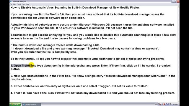 Tutorial2-How to disable automatic virus scanning in firefox