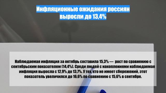 Инфляционные ожидания россиян выросли до 13,4%