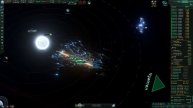 Stellaris Destroying an Awakened Empire fleet in year 2387 with cloud lightning.