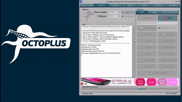 Samsung SM-T815 Read Codes with Octoplus Box