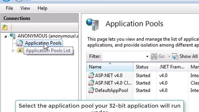 VPCart Video Tutorial - Enable A 32 bit Application Pool In IIS 7