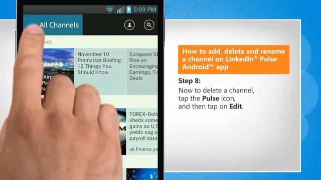 How to add, delete and rename a channel on LinkedIn® Pulse Android™ app :Tutorial