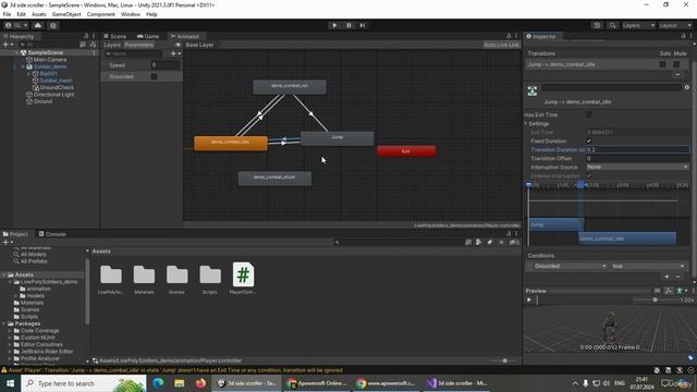 Make 2.5D Side Scroller in Unity 7. Animations