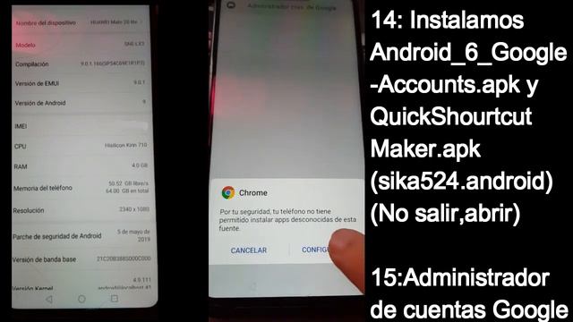 Huawei (sne-lx3) mate20lite android 9.0.1 quitar frp 25/06/2019