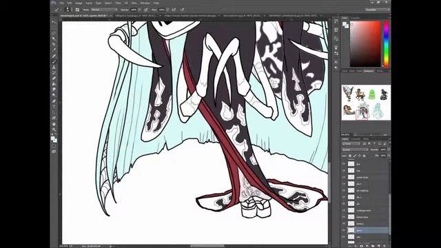 Painting a Spider Yokai in Cell Shaded Style in Photoshop - Time Lapse