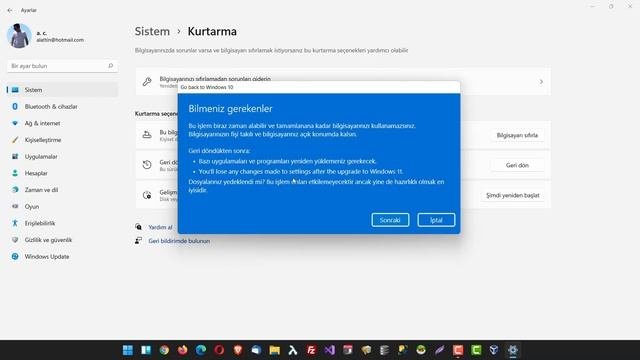 Windows 11den Windows 10a Geri Dönme
