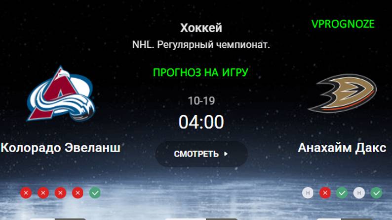 Шанс на первые очки в сезоне. Колорадо  - Анахайм прогноз на матч NHL. 19 октября 2024