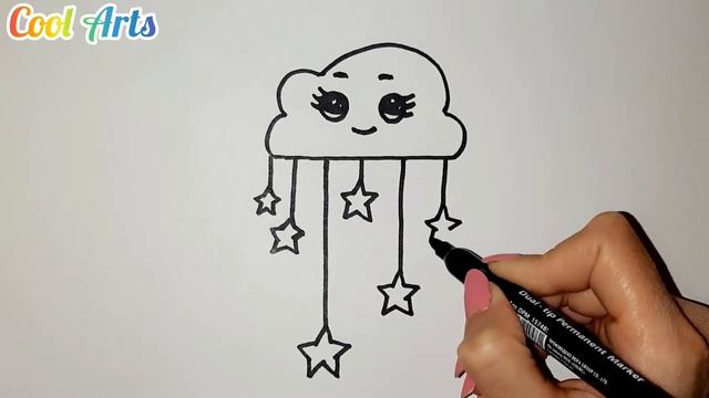 How To Draw Clouds With Stars || Coloring for kids || Раскраска для детей / Облака и звёздочки