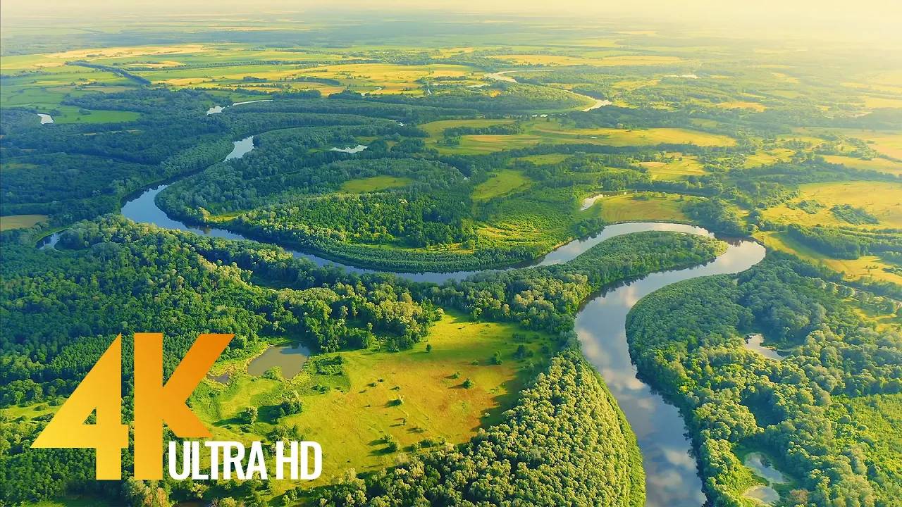 Bird's Eye View of Ukrainian Rivers - Desna River from Above - Ambient Drone Film 4K + Music