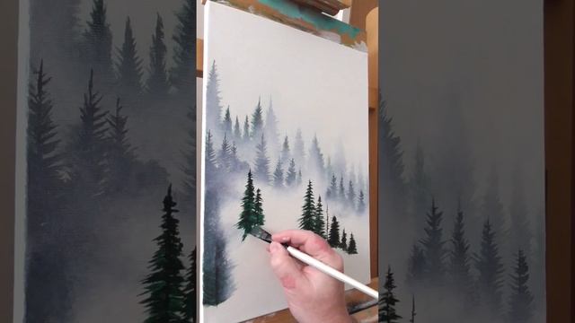 Misty Forest for beginners. Acrylic on Canvas (Time lapse)