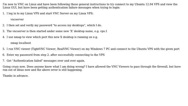 Ubuntu: Authentication Failure when using any VNC Viewer (Windows) with VNC Server on Ubuntu 12.04