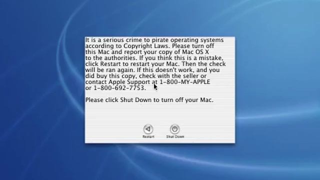 Mac OS X Anti Piracy Screen (Hackintosh)