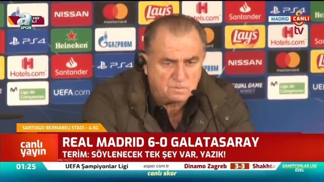 Real Madrid 6 - 0 Galatasaray Fatih Terim Maç Sonrası Basın Toplantısı Düzenledi / A spor