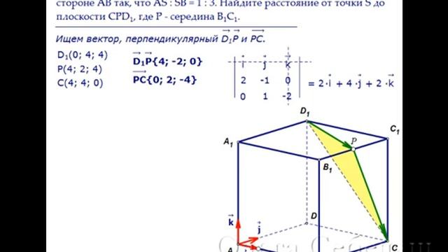ЕГЭ по математике. Расстояние от точки до плоскости в кубе. Координатный способ