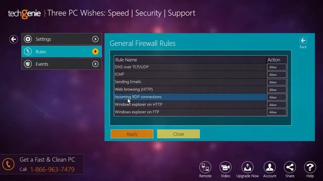 Block Remote Desktop Protocol (RDP) connections using the TechGenie Firewall
