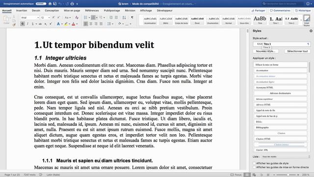 Affecter un style et le modifier dans Word 365 Mac