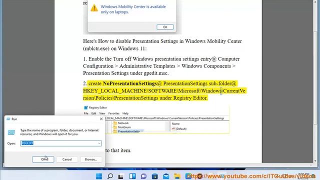 Disable Presentation Settings in Windows Mobility Center on Windows 11