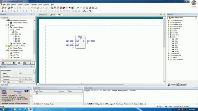 GE PLC Basic Function Block Diagram about basic math Modulus, Negate, Scale explanation & simulation