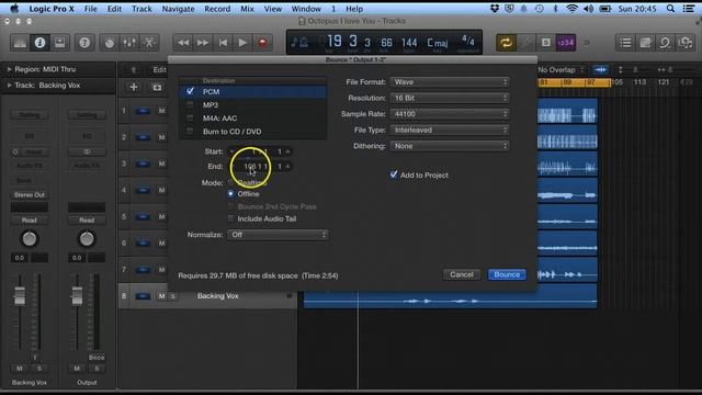 Logic Pro X Tutorial 17 - Mixing down or Bouncing audio