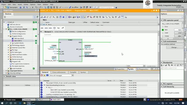 TIA Portal V16 Scaling Analog INPUT and test with real PLC S7-300