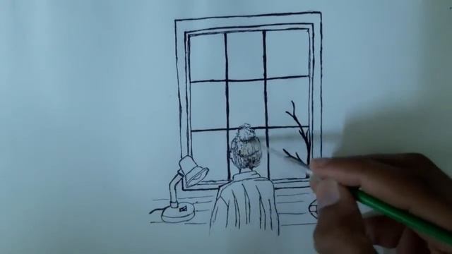 Girl looking out window || simple drawing || water colouring