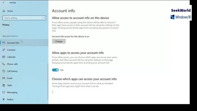 How to disable app access account info in Windows 10?