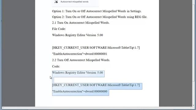 Turn On or Off Autocorrect Misspelled Words in Windows 11