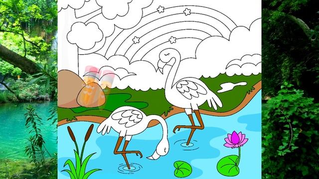 Flamingos and a Rainbow Coloring Page - Раскраска Фламинго и Радуга | Мультик для детей