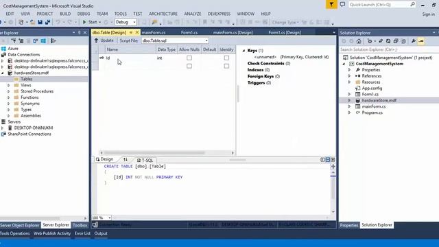 c - sharp HOW TO CREATE THE DATABASE IN THE WINDOW FORM PROJECT AND CREATE TABLES