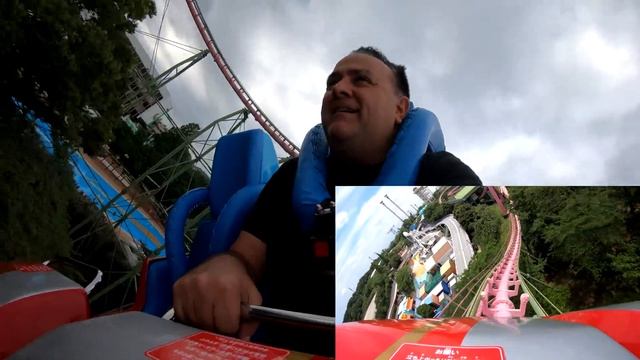 Riding Standing & Loop Roller Coaster! BOTH SIDES! Yomiuriland Japan Front Seat POV