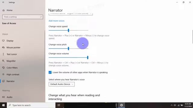 Windows 10 Home : How to enable narrator hear function keys as you type