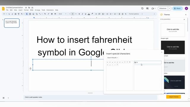 How to insert fahrenheit symbol in Google Slides