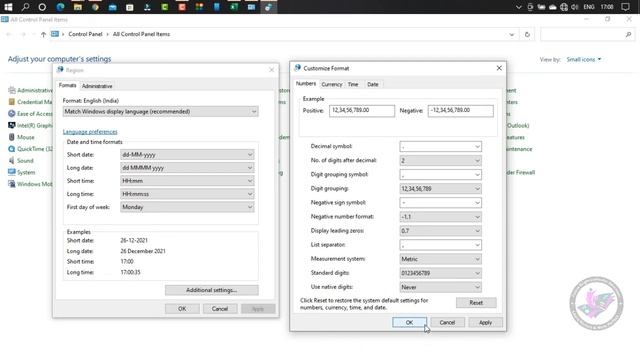 016 Excel General Setting for Formats (from Windows Control Panel)