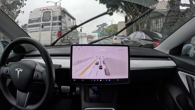 Raw 1x: Tesla Full Self-Driving Beta 10.69.3.1 in the Rain in San Francisco