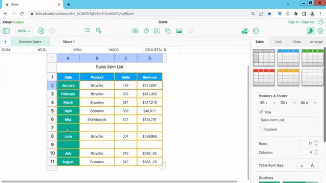 How to delete rows in Apple Numbers (Spreadsheet) on Mac