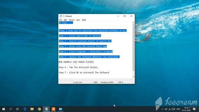 Uninstall software in windows