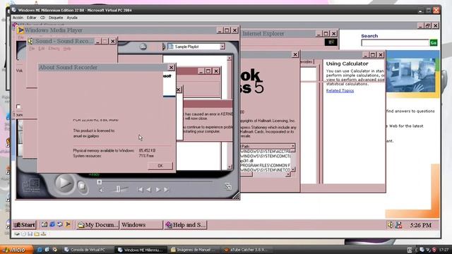 Windows ME Millenium Edition Virtual PC 2004 2007