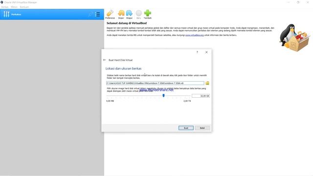 cara instal windows 7 32bit di virtual box