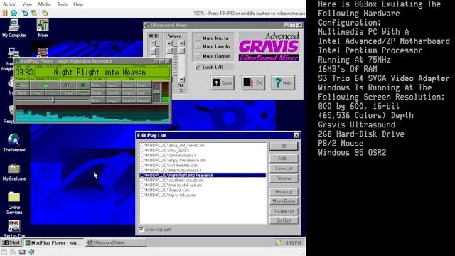 Night Flight Into Heaven On ModPlug Player (86Box, Win95, Gravis Ultrasound)