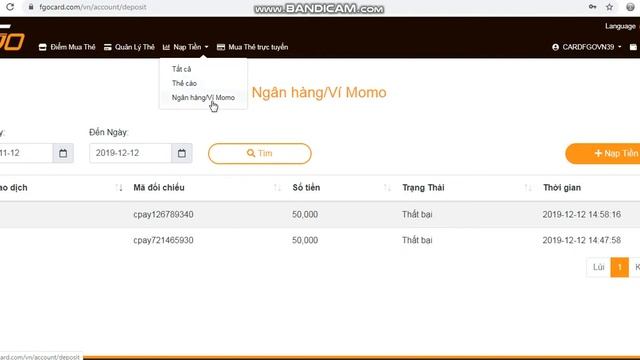 Cách nạp tiền vào nhà cái bằng thẻ cào FGO thông qua Ví Momo