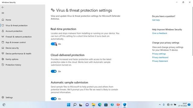 Windows 11 Microsoft Security Defender enable/disable | Virus & Threat Protection | Techstarch